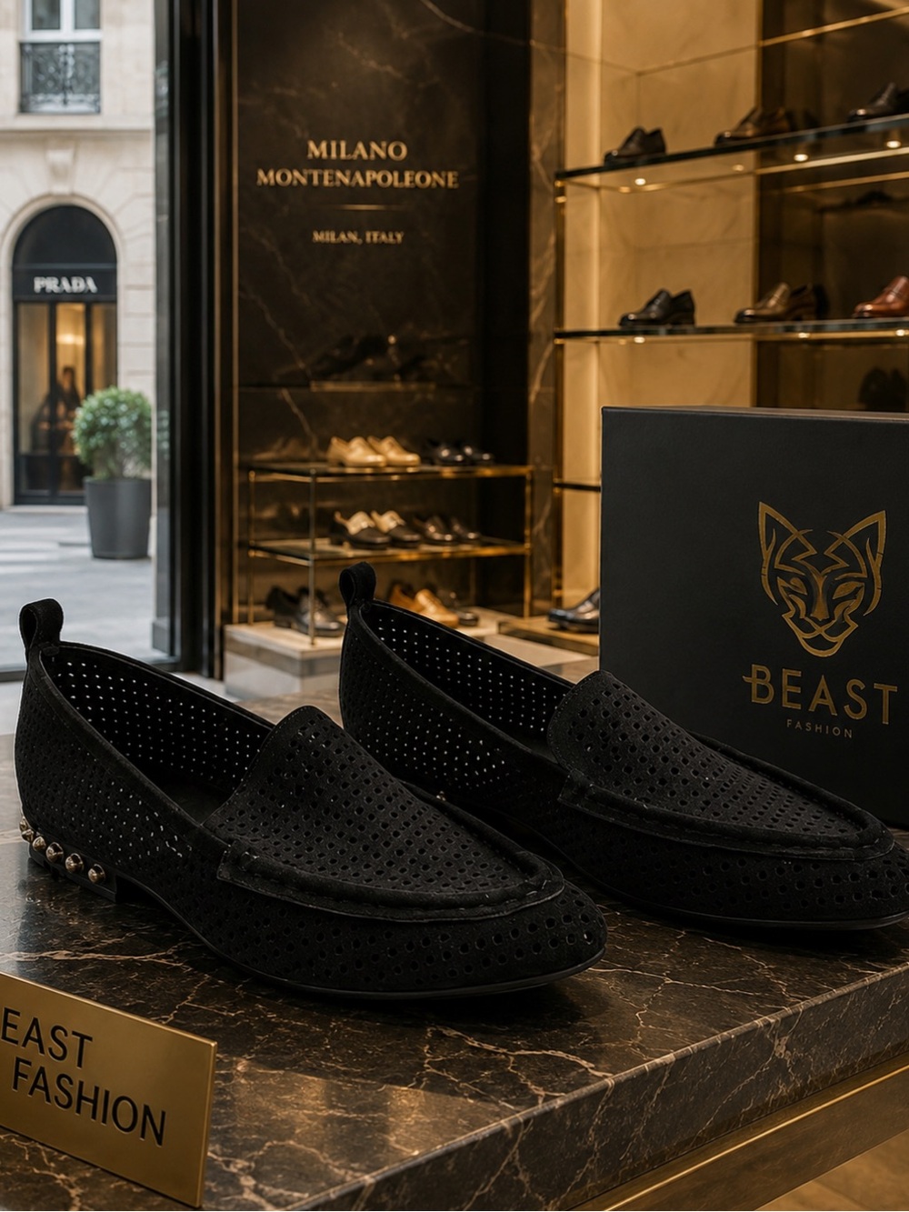 Beast Fashion Black Suede Perforated Studded Loafers NWB